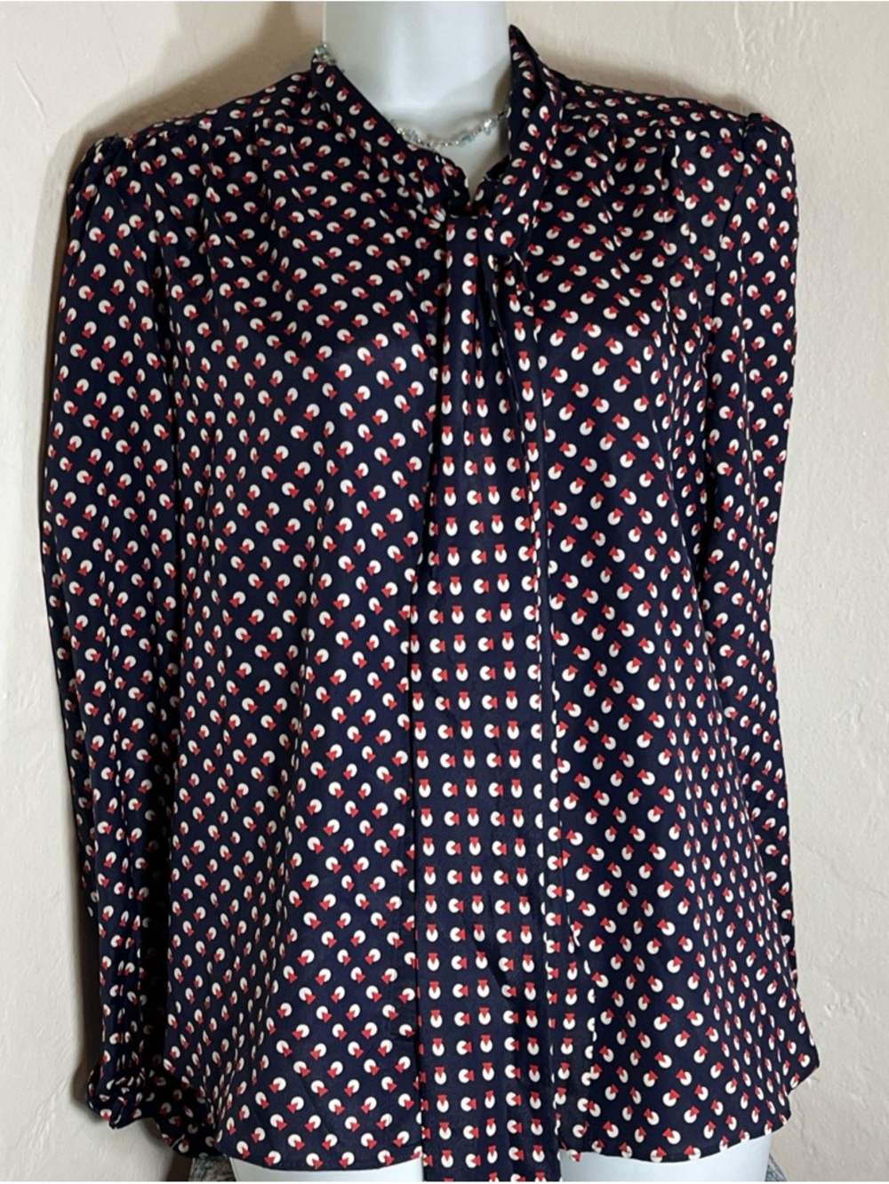 Evan Picone Blouse Size 10 Button Down Blue Long Sleeve